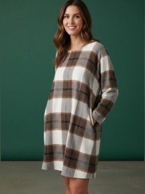 Eternelle Giovanna Plaid Dress in Brown and Cream